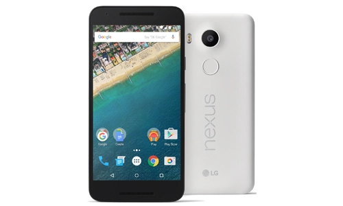 LG Google Nexus 5X smartphone showing front screen and back camera design.