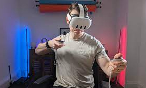 Man controlling VR gaming device