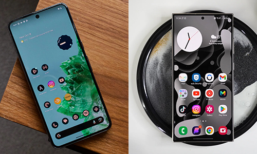 collage of Samsung and google mobile- display view