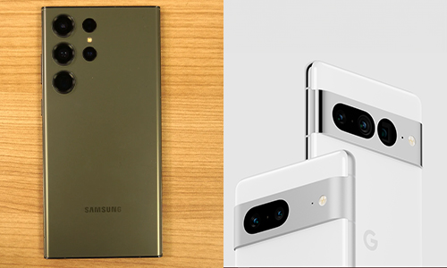 collage of samsung and google mobile - camera view