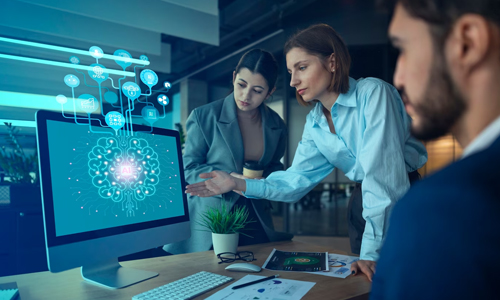 People looking at AI screen