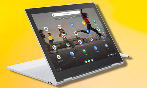 Laptop-in-yellow-background