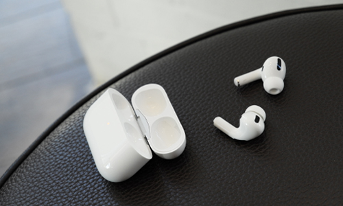  Airpods pro on leather background