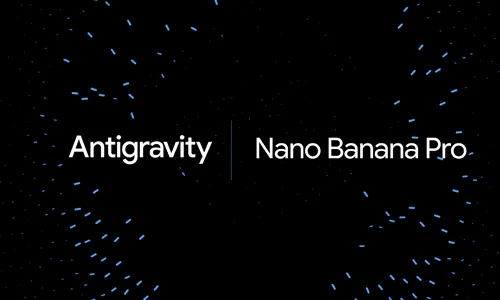 Logo for Antigravity Nano Banana Pro featuring white text on a black background with a stylized blue light streak pattern.