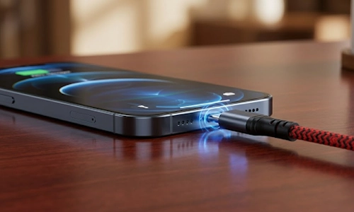 Smartphone connected to a fast charging cable showing rapid power delivery