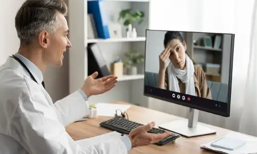 Doctor offering an online telehealth consultation through a digital platform