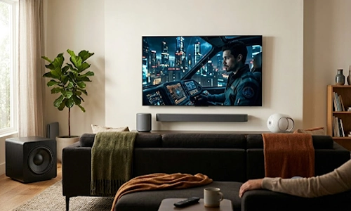 Subwoofer placed near a wall to improve bass response and home theater sound quality