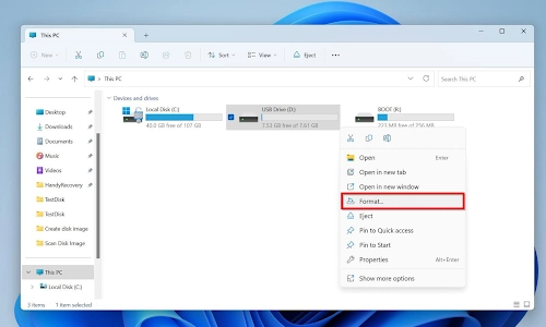 Right-click the USB drive