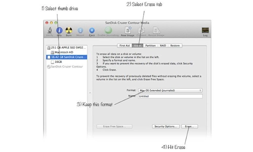 click erase tab, choose format, and hit erase