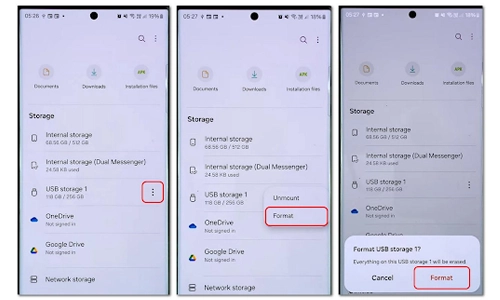 Select USB Storage, Tap Format