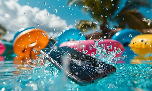 Concept image showing a phone with limited water exposure like splashes and rain. 